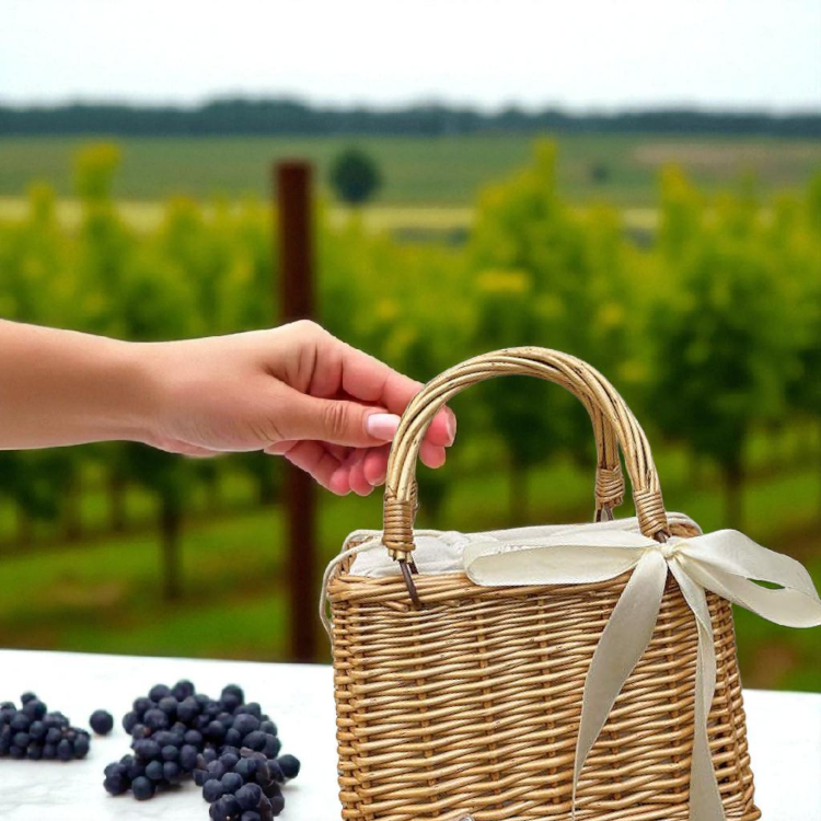 Bolso de mimbre con estampado blanco de Retro Romance Pearl