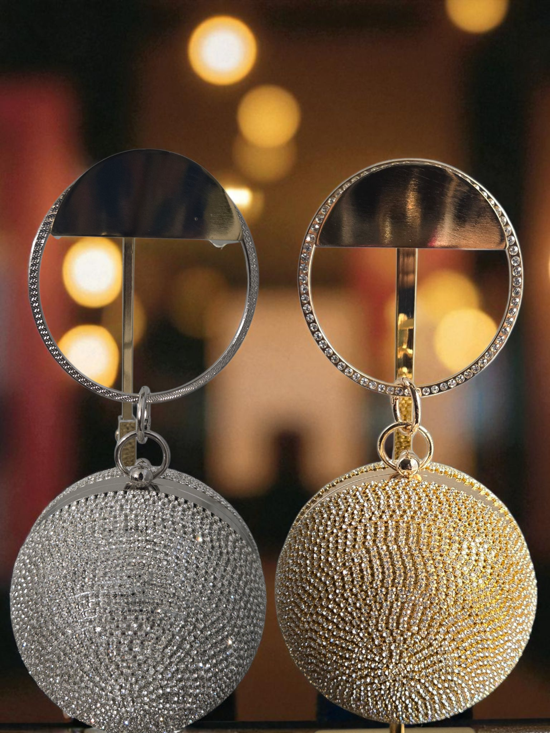 Galaxy Luxe Crystal Orb Clutch (Gold, Silver)