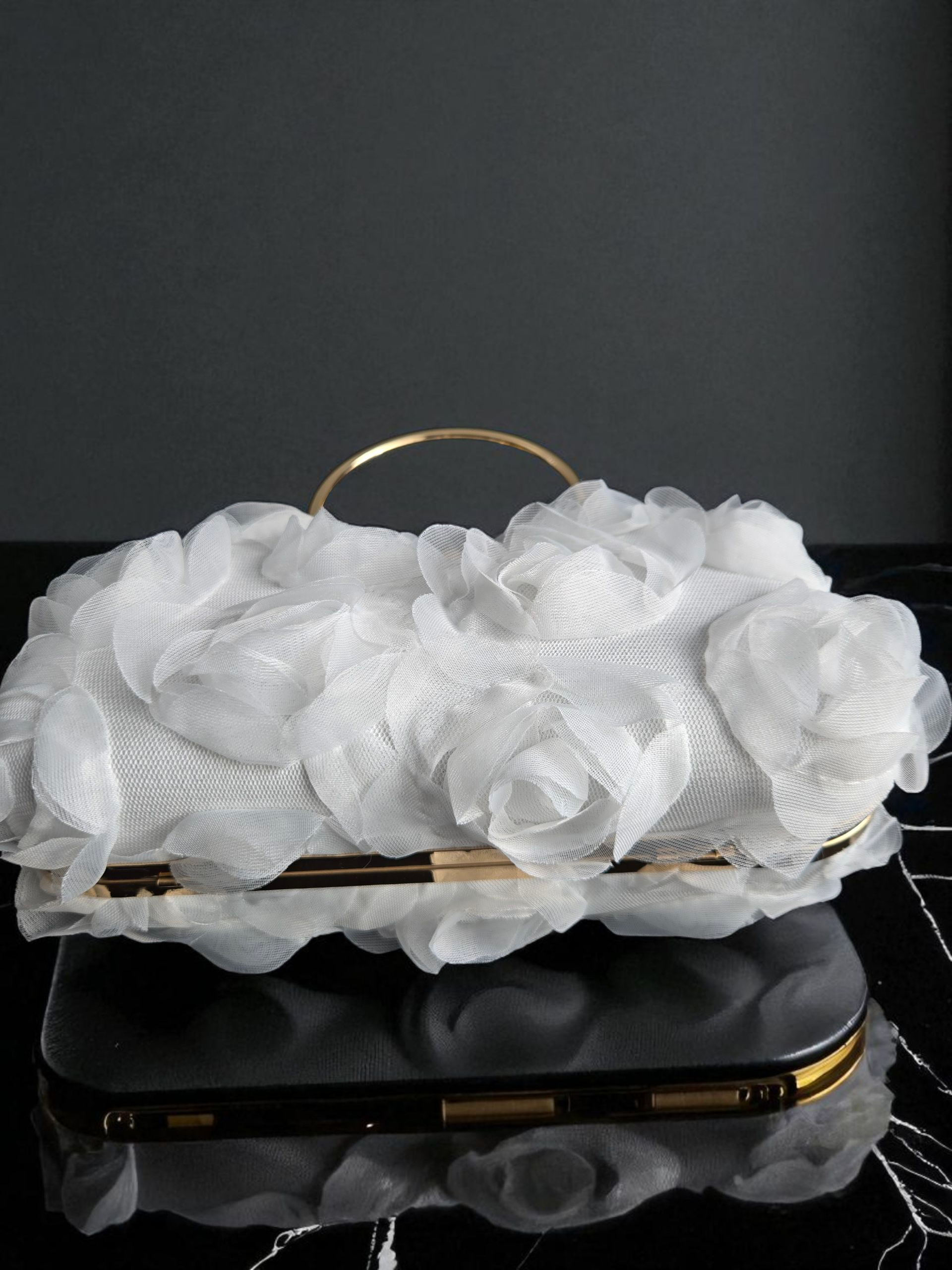 Rosabelle Bloom Handle Bag (White and Black)