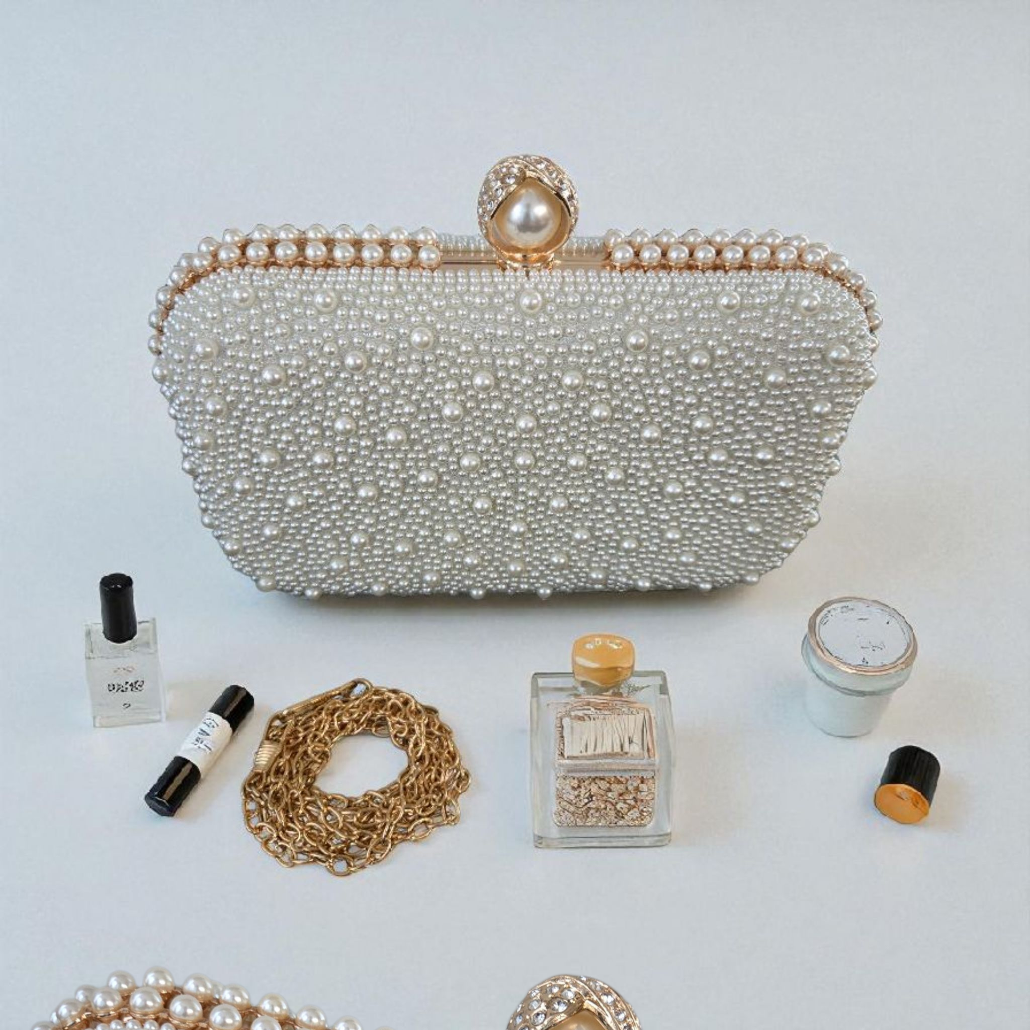 Luxury Beaded Pearl Clutch – Elegant Bridal Handbag