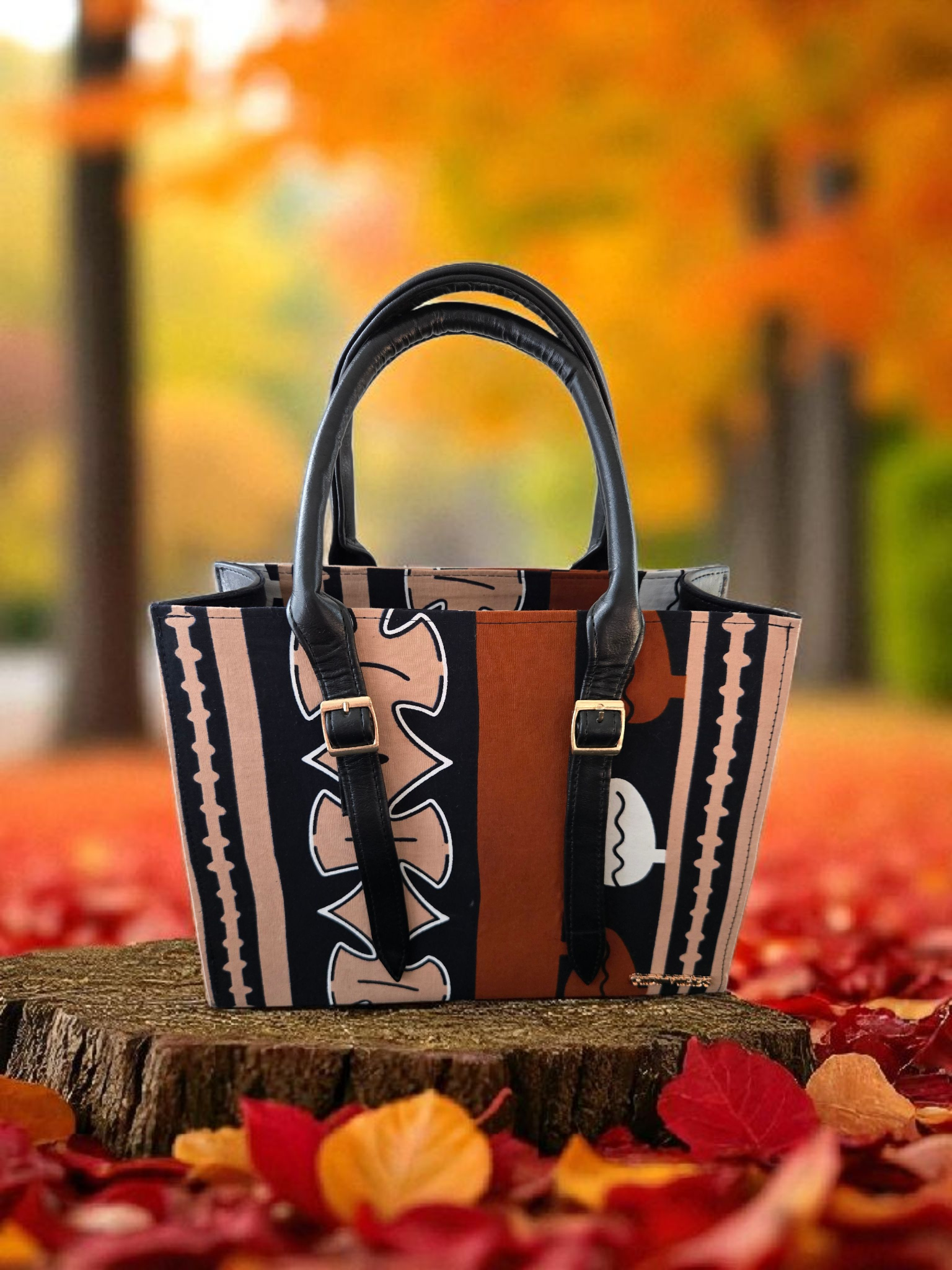 African Print Tote Handbag with Leather Straps – Modern Heritage Bag