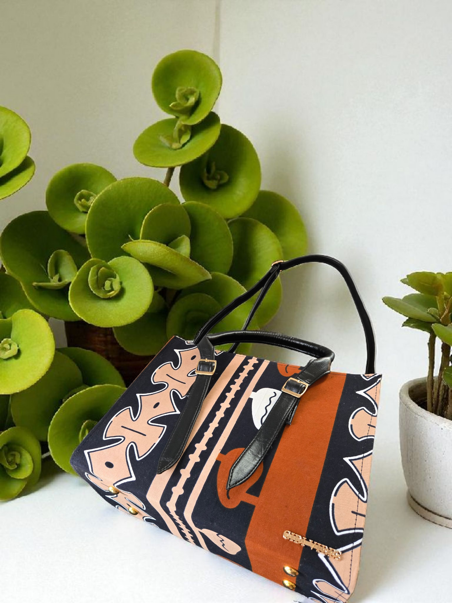 African Print Tote Handbag with Leather Straps – Modern Heritage Bag