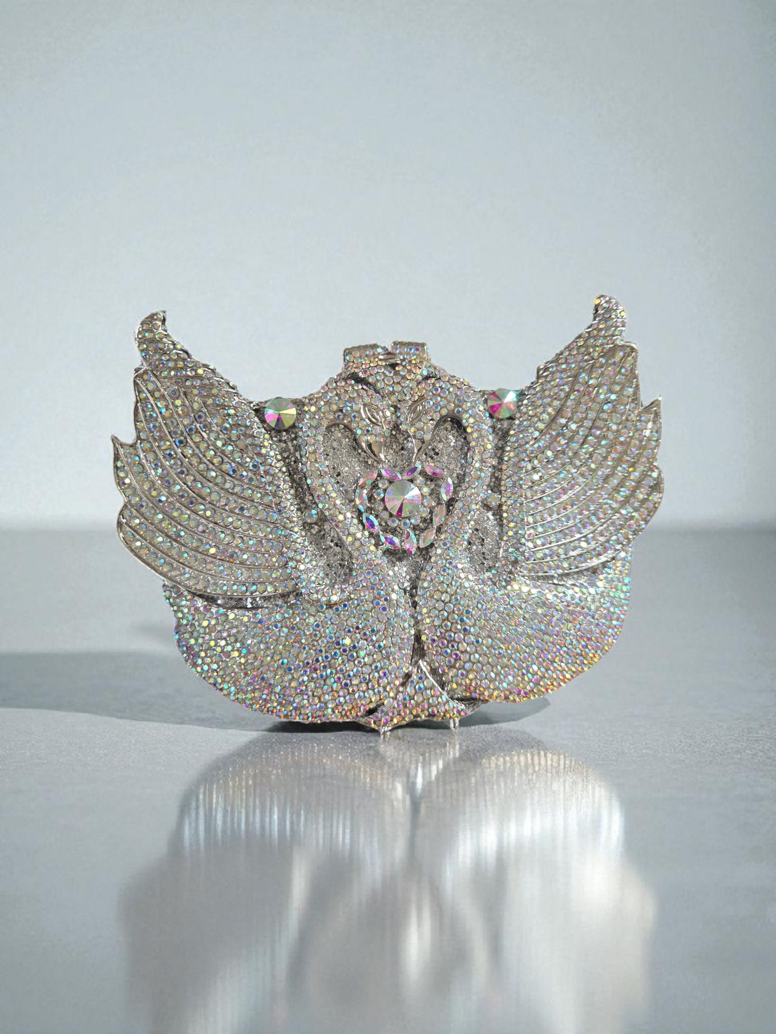 Swan Crystal Clutch – Luxury Evening Handbag (Pink, Black, Gold, Silver)