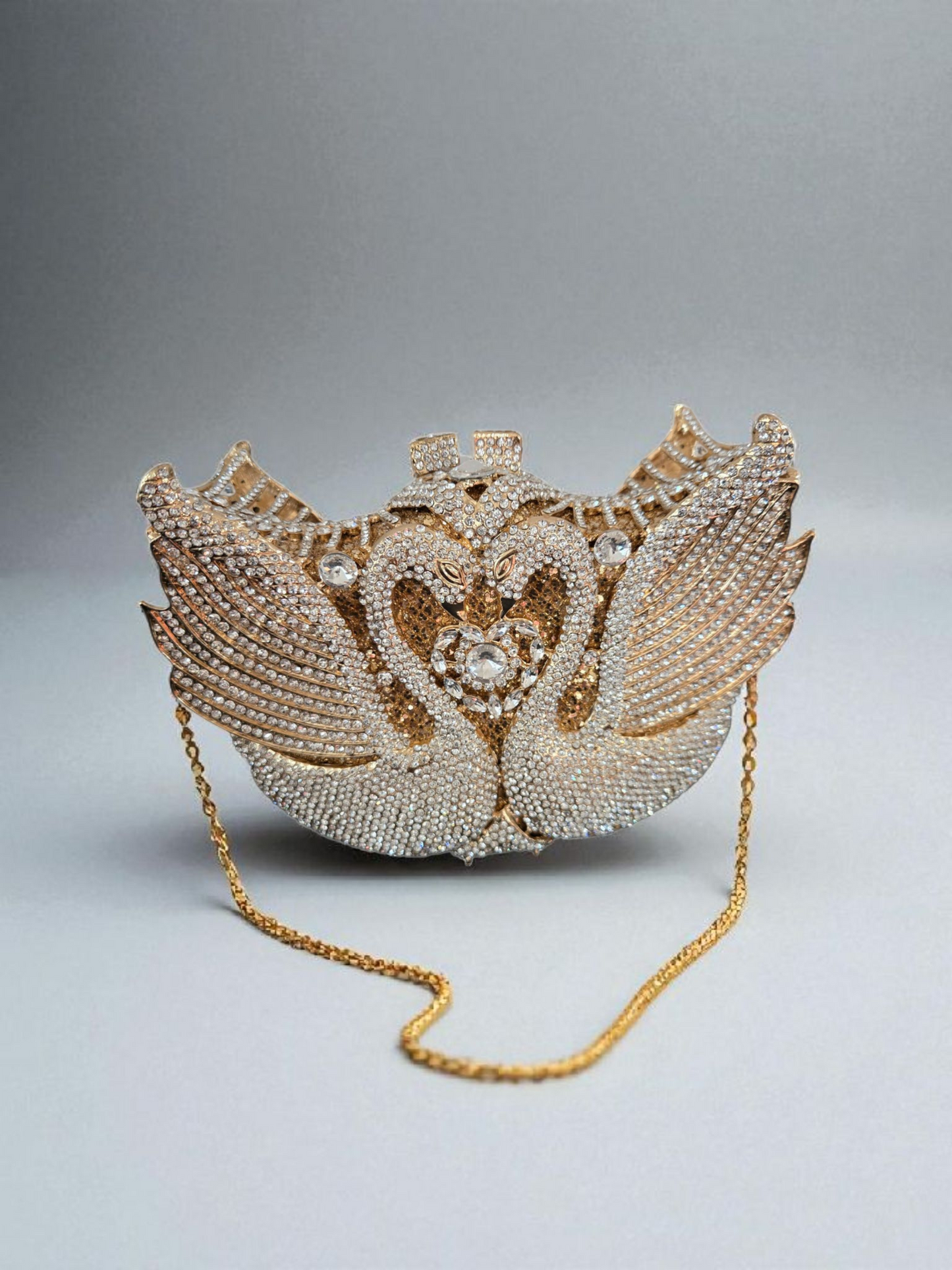 Swan Crystal Clutch – Luxury Evening Handbag Gold