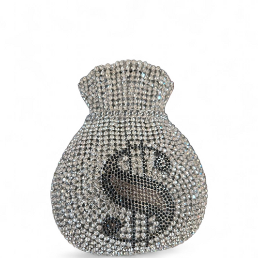 Crystal Money Bag Clutch – Luxury Statement Purse (Silver, Gold)
