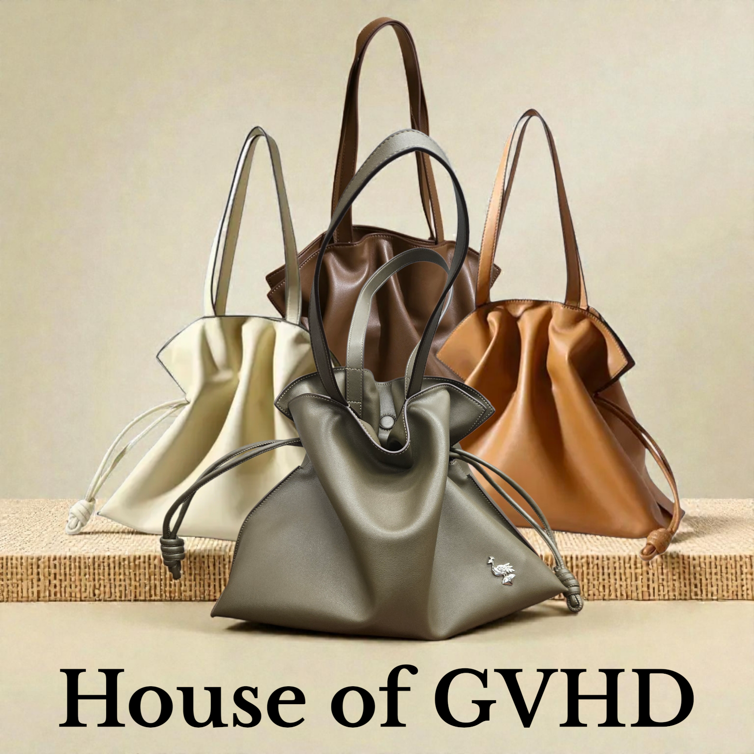 Genuine Leather Soft Tote Bag – Modern Olive Green, Cream and Tan Shoulder Bag