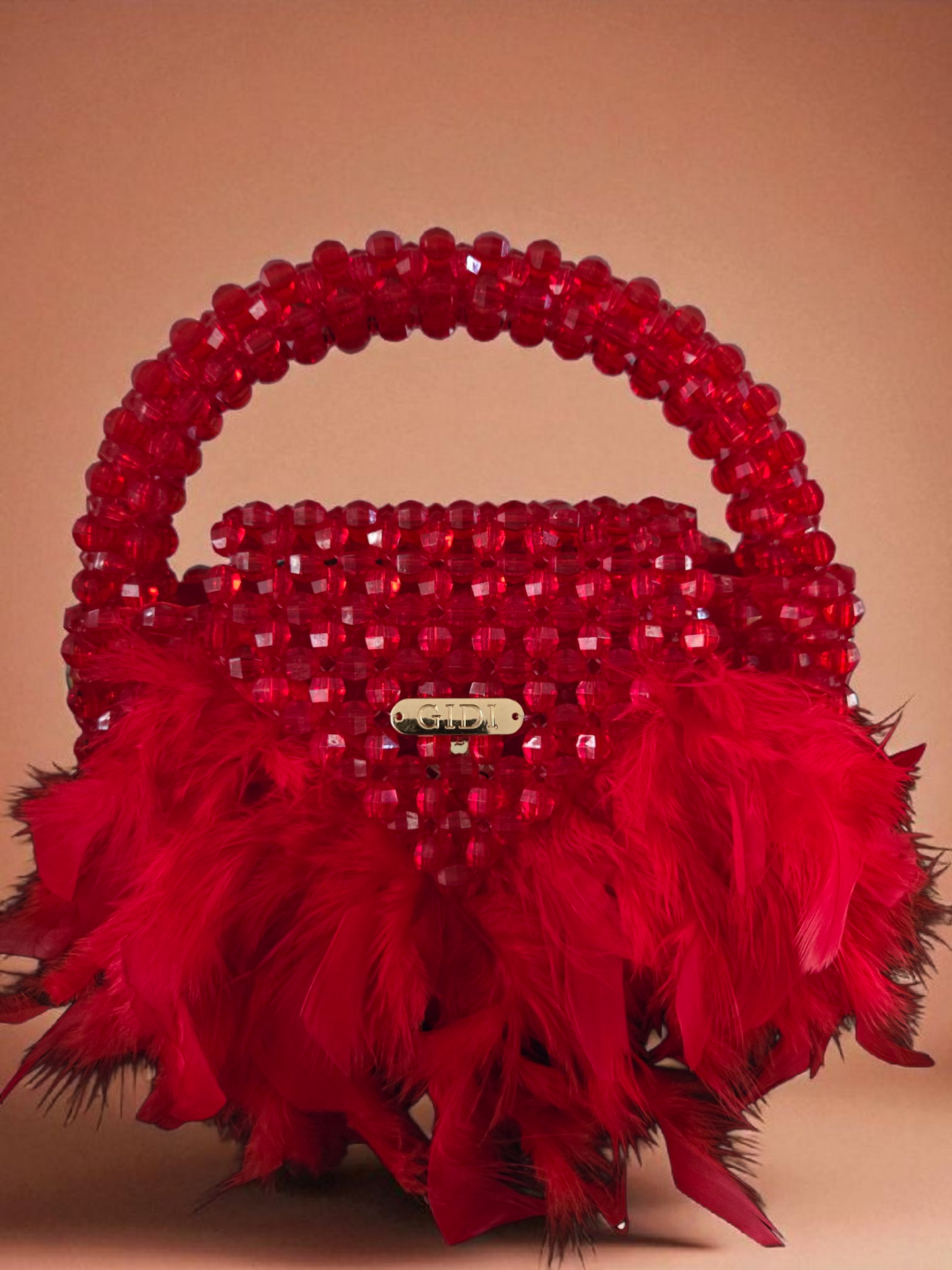 Gidi Vibes Beaded Feather Handbag – Luxury Statement Bag (White, Red, Black)