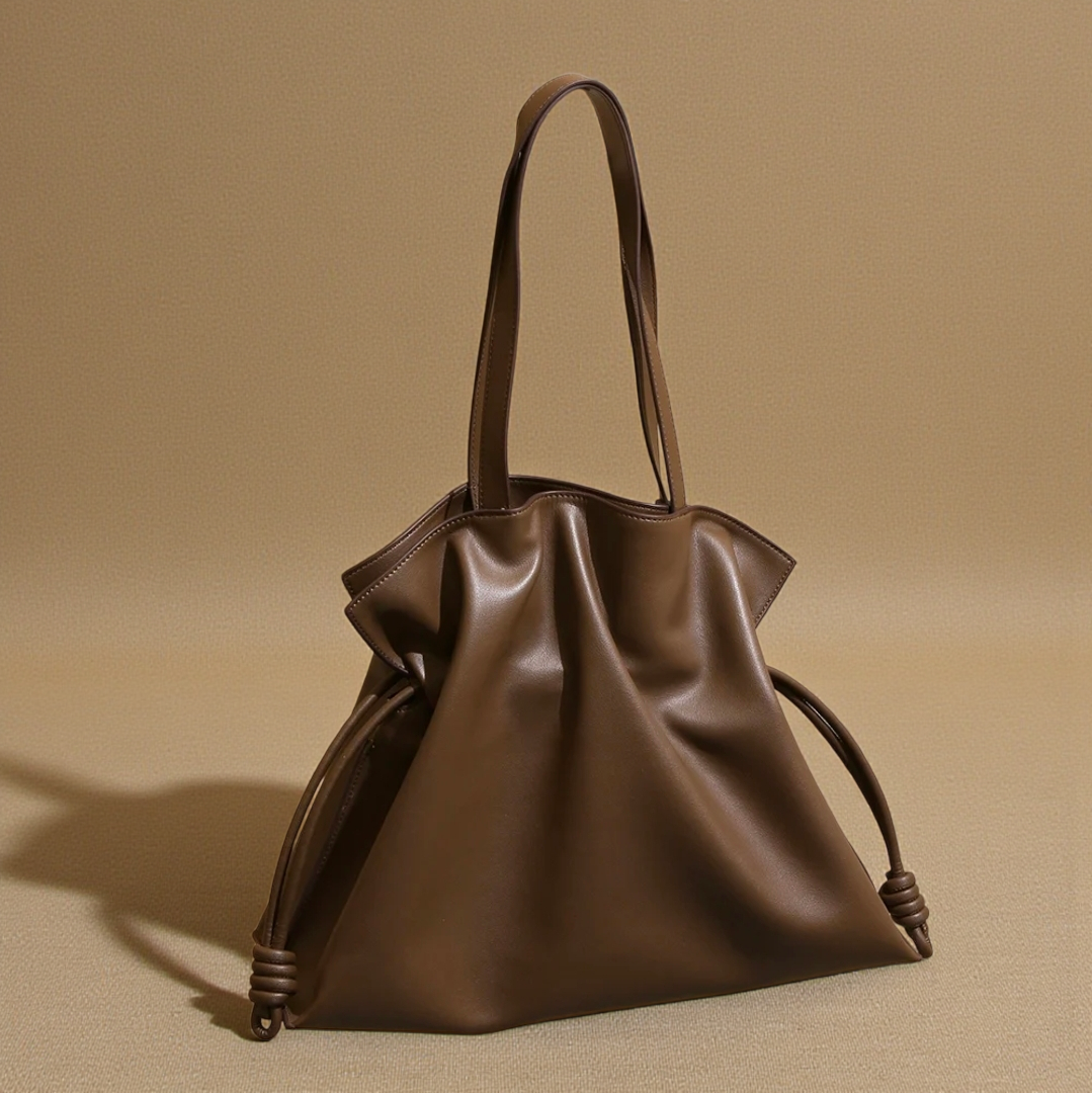 Genuine Leather Soft Tote Bag – Modern Olive Green, Cream and Tan Shoulder Bag