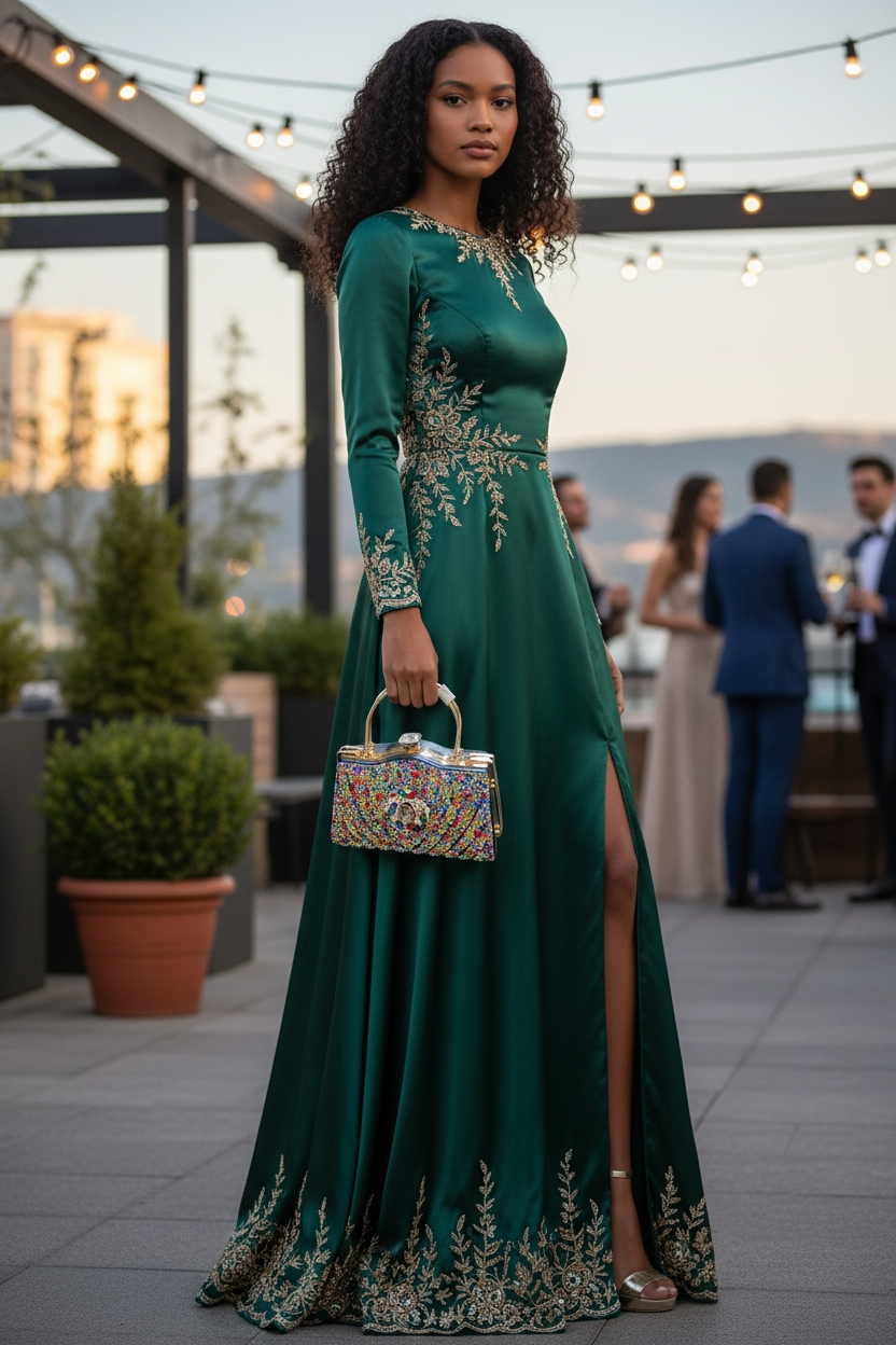 Multicolor Crystal Statement Handbag with Gold Top Handle – Luxury Evening Bag | House of GVHD