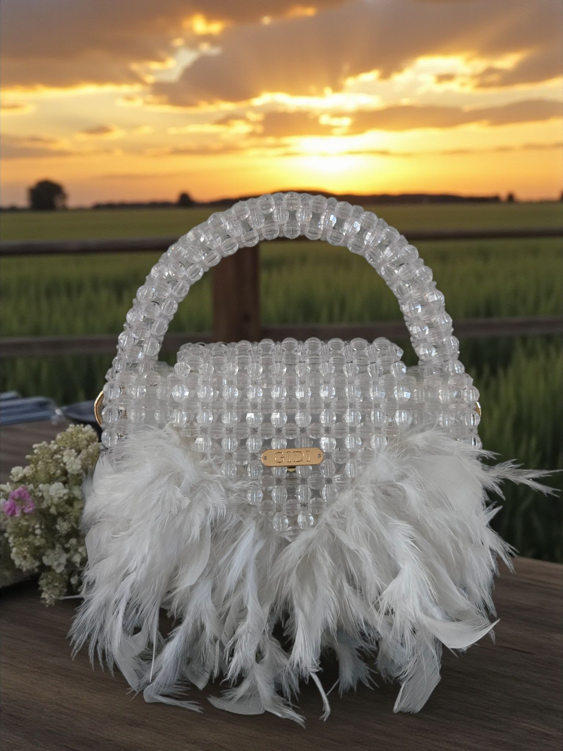 Gidi Vibes Beaded Feather Handbag – Luxury Statement Bag White