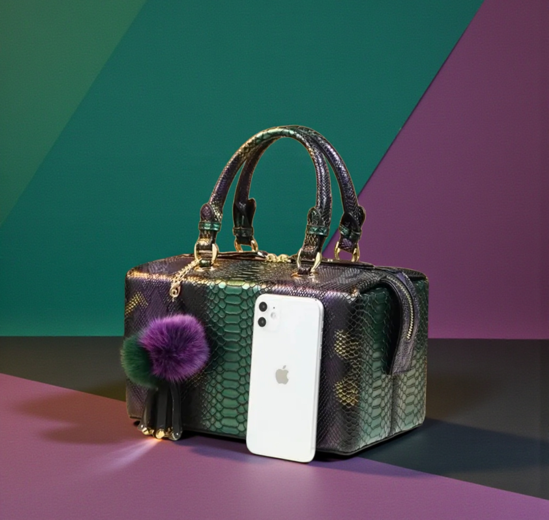 Amara Python-Embossed Structured Satchel β Luxury Statement Handbag