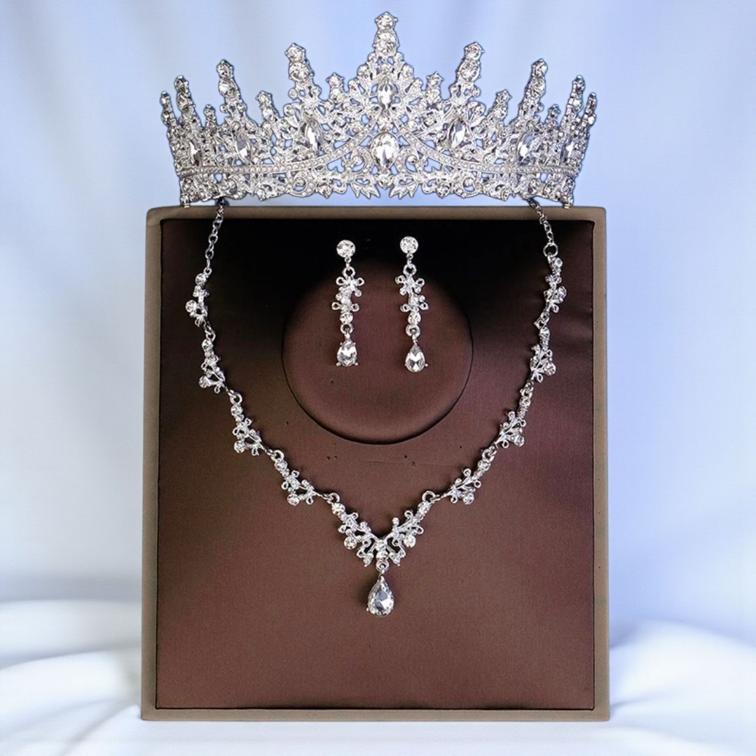 Luxury Bridal Crown & Jewelry Set – Crystal Tiara, Necklace & Earrings Set for Weddings