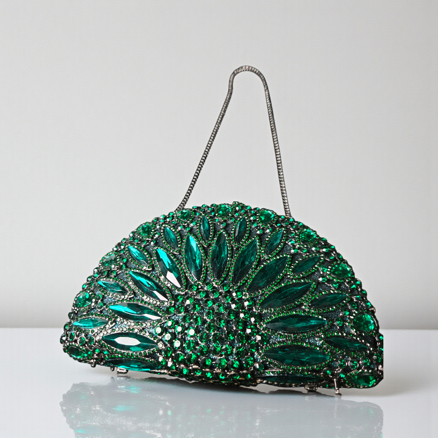 Emerald Crystal Evening Clutch Bag with Rhinestone Detailing