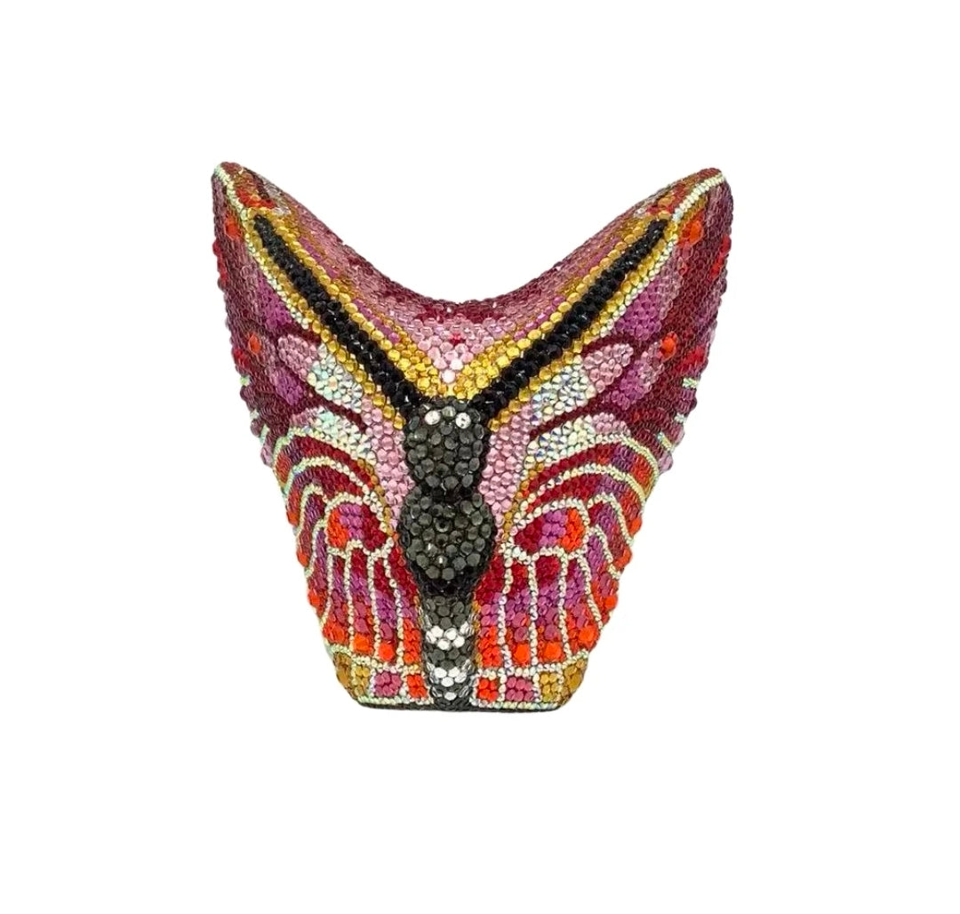 Bolso de mano tipo clutch con alas de mariposa de cristal – Lujoso bolso multicolor llamativo.