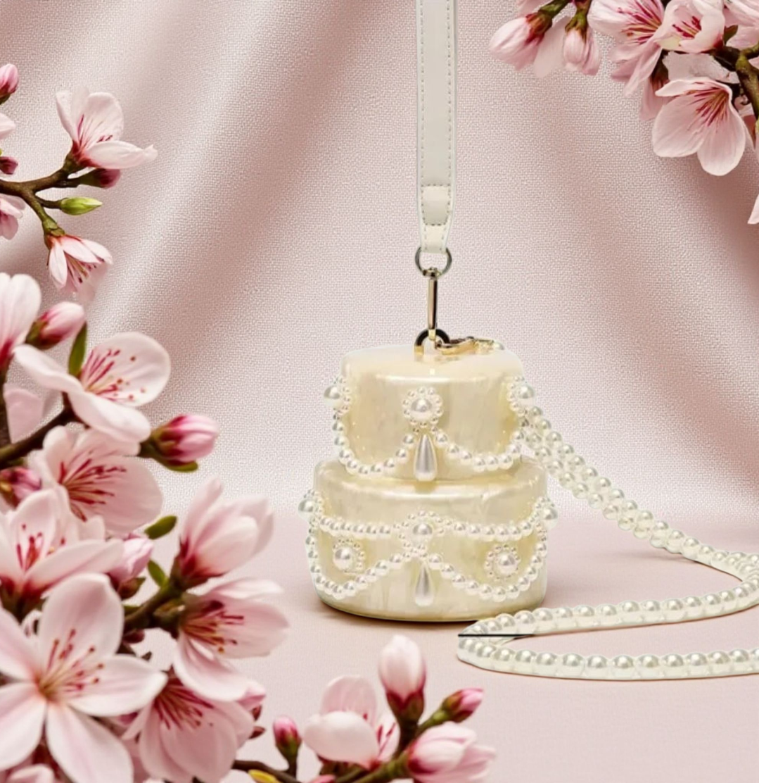 Pearl Embellished Handbag – Elegant White Clutch with Strap