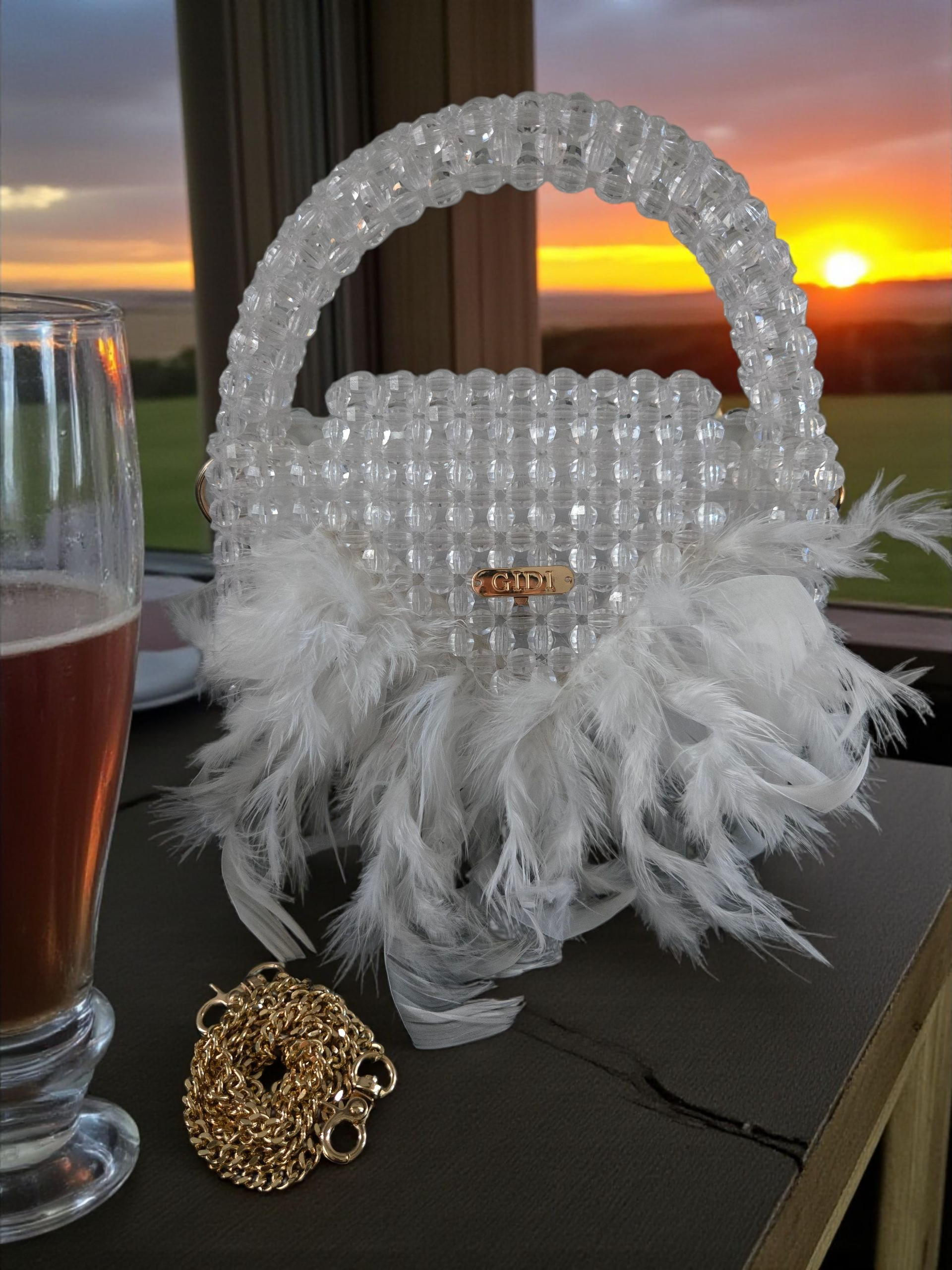 Gidi Vibes Beaded Feather Handbag – Luxury Statement Bag White