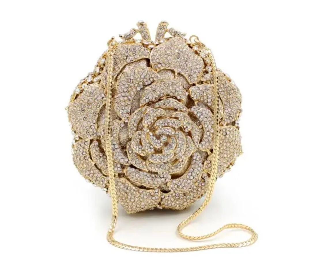 Crystal Rose Clutch – Luxury Floral Bridal Evening Bag