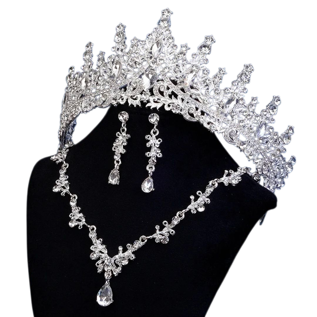 Luxury Bridal Crown & Jewelry Set – Crystal Tiara, Necklace & Earrings Set for Weddings
