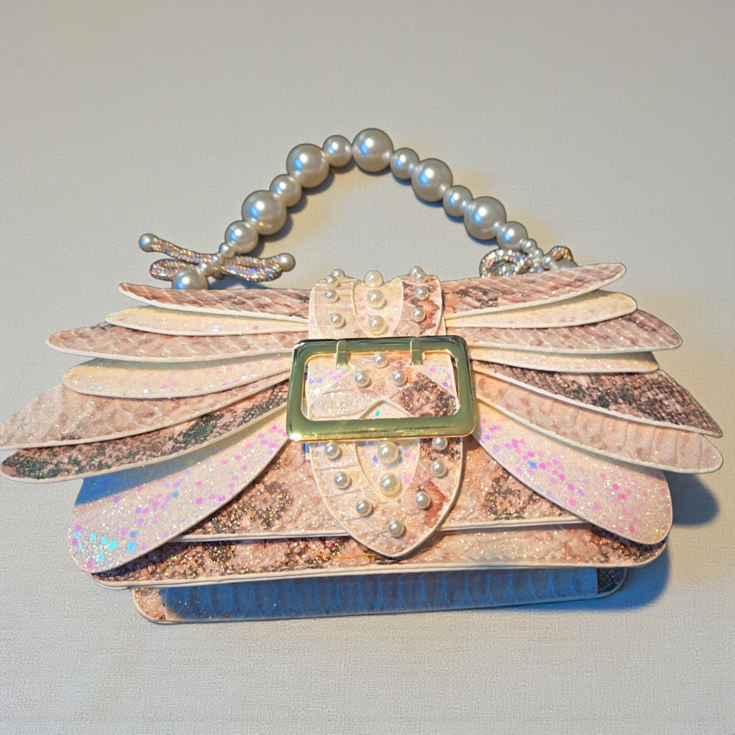 Blush Seraph Pearl Clutch – Iridescent Snakeskin Evening Bag