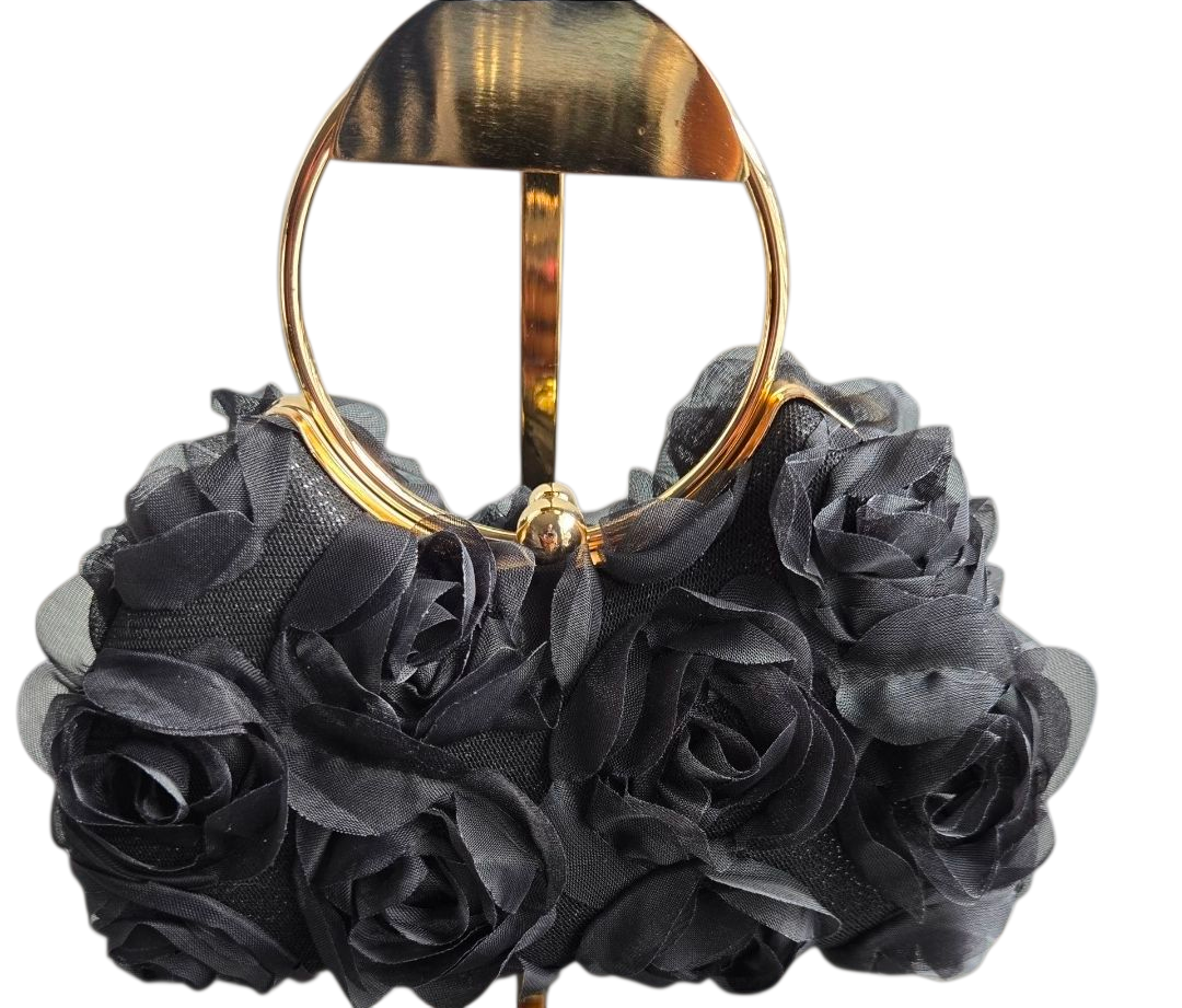 Rosabelle Bloom Handle Bag (Black, White)