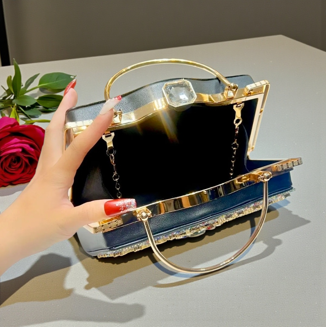 Multicolor Crystal Statement Handbag with Gold Top Handle – Luxury Evening Bag | House of GVHD
