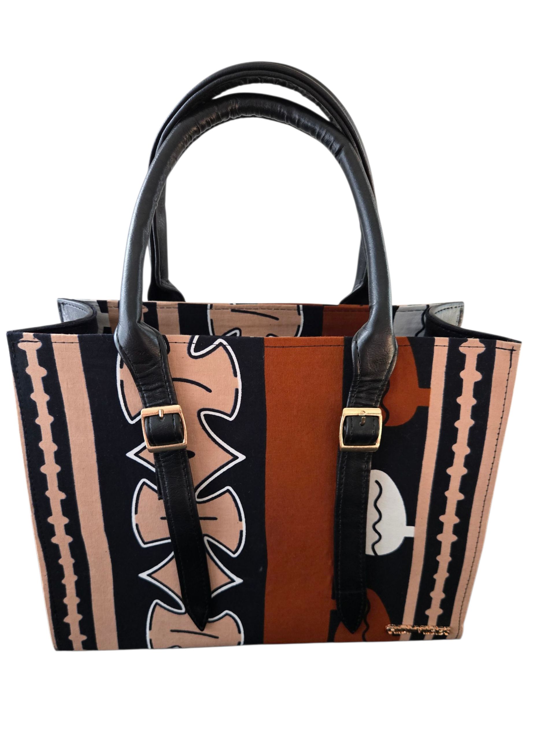African Print Tote Handbag with Leather Straps – Modern Heritage Bag