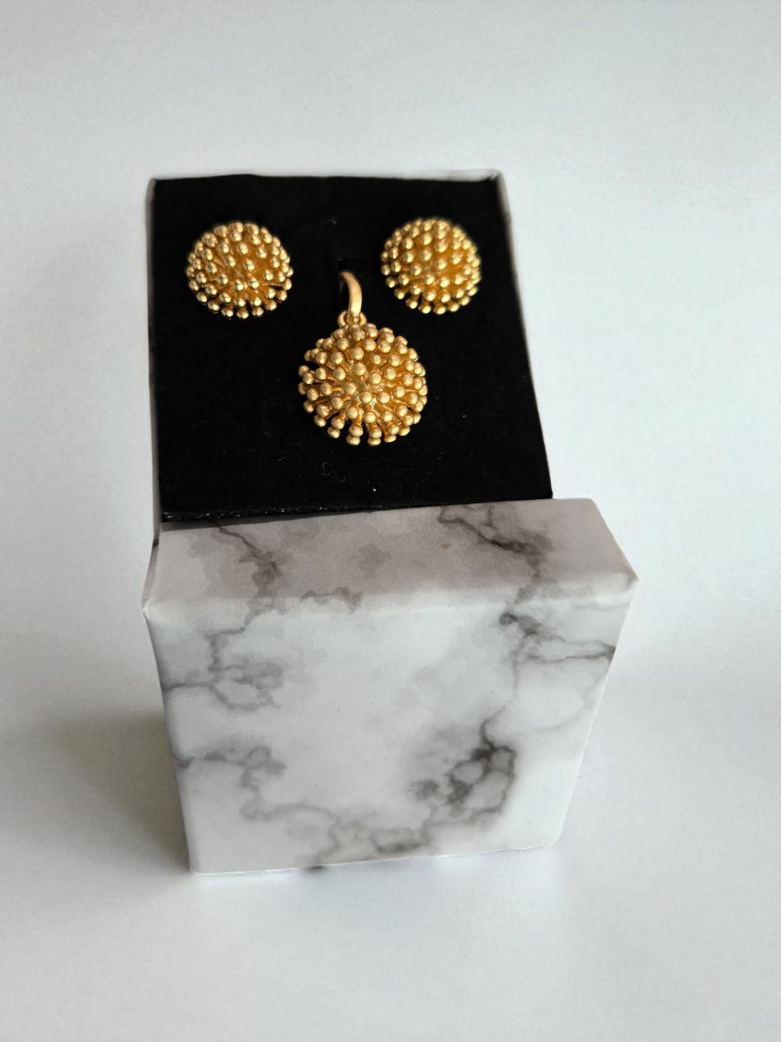 Gold Beaded Ball Jewelry Set – Earrings & Pendant