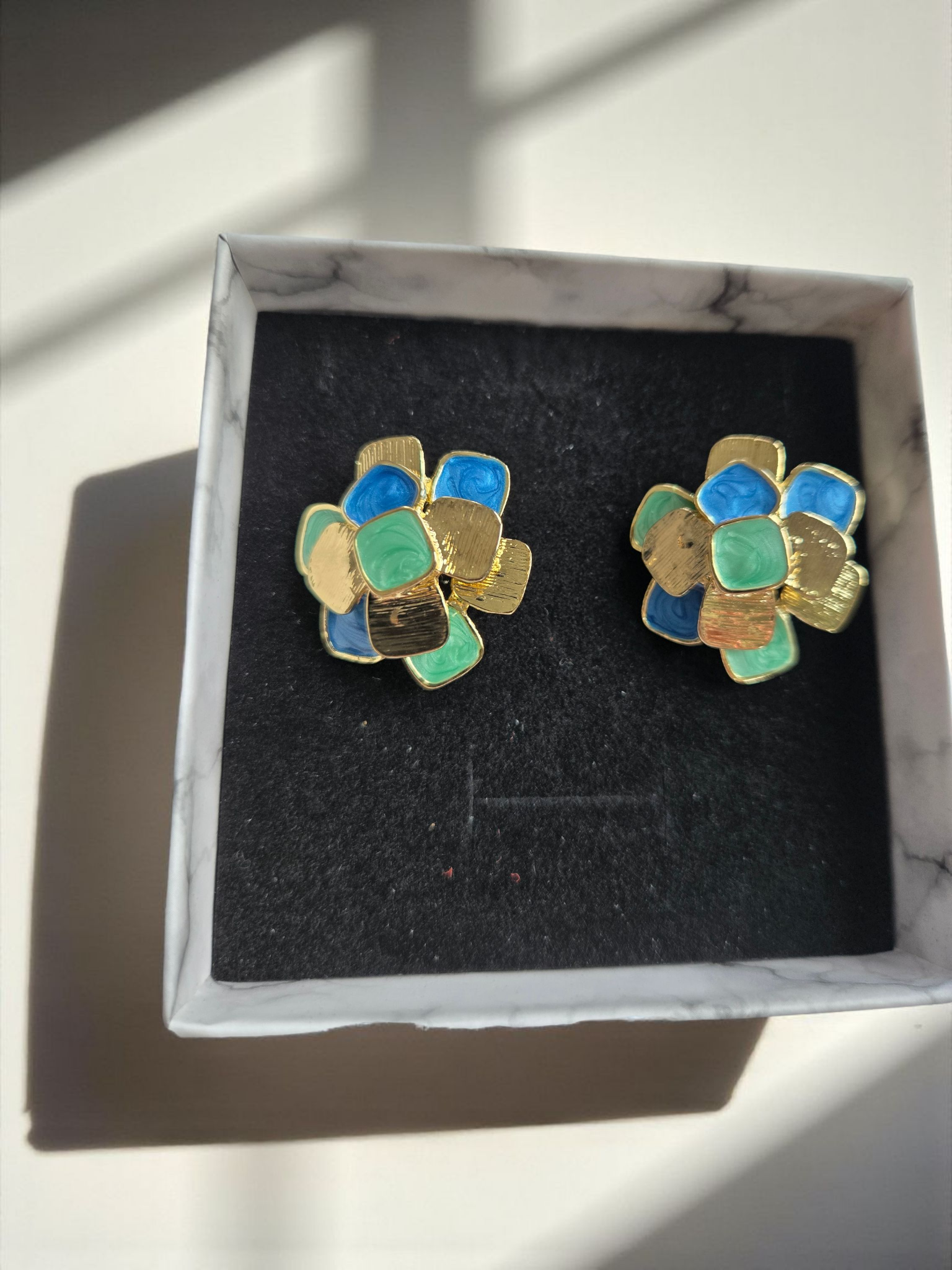 Gold-Plated Enamel Flower Earrings – Bold Statement Jewelry