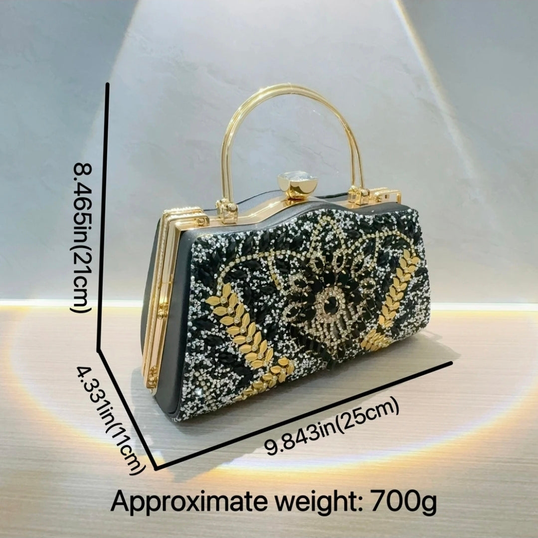 Royal Noir Jeweled Frame Clutch