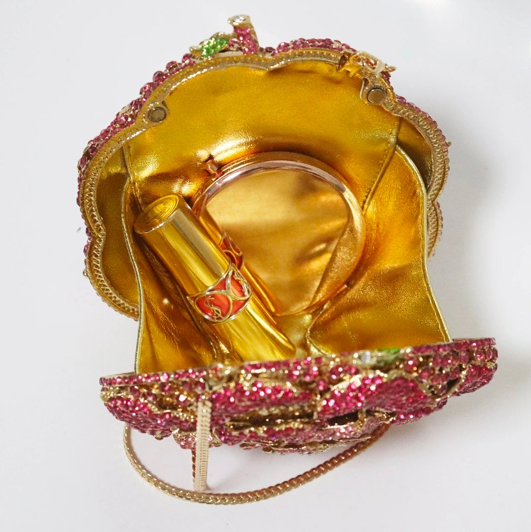Bolso de mano Crystal Rose – Bolso de noche nupcial floral de lujo