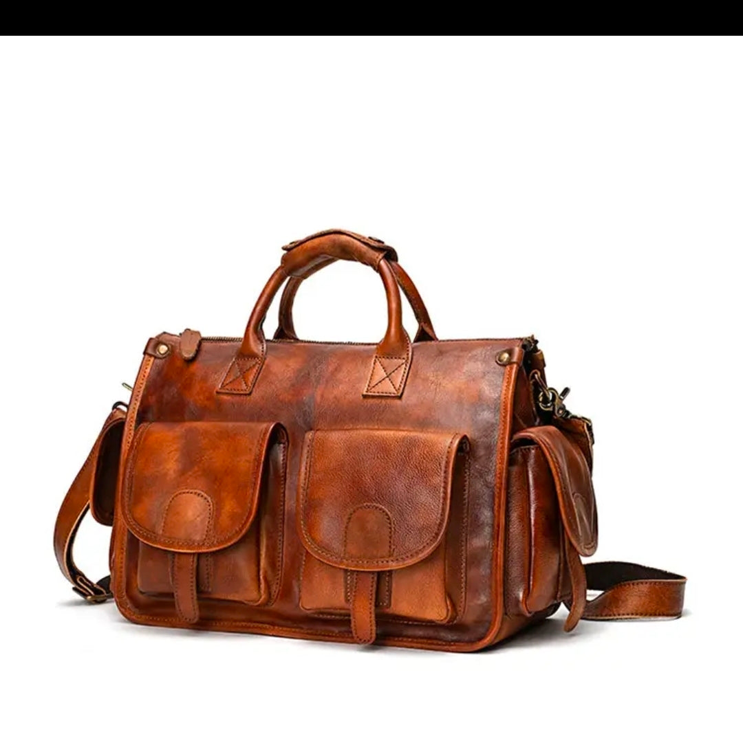 Men’s Genuine Leather Vintage Briefcase – Classic Brown Business Bag