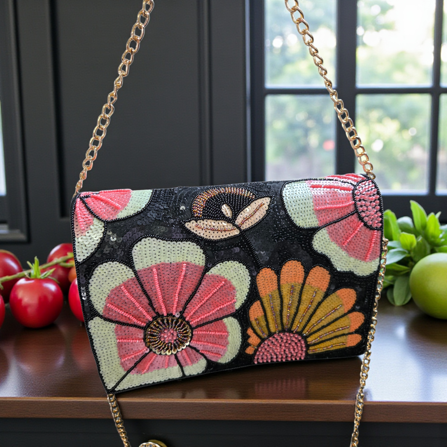 Luxury Floral Sequin Shoulder Bag