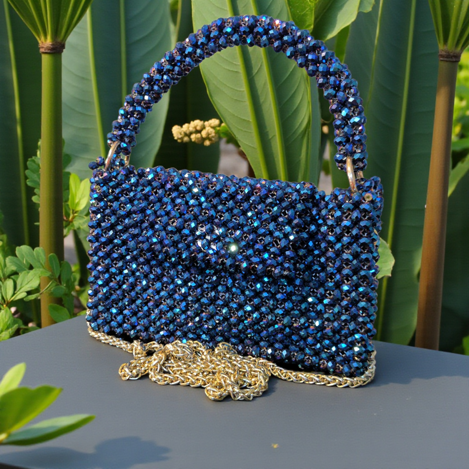 Midnight Sapphire Crystal Mini Bag – Luxury Beaded Evening Handbag