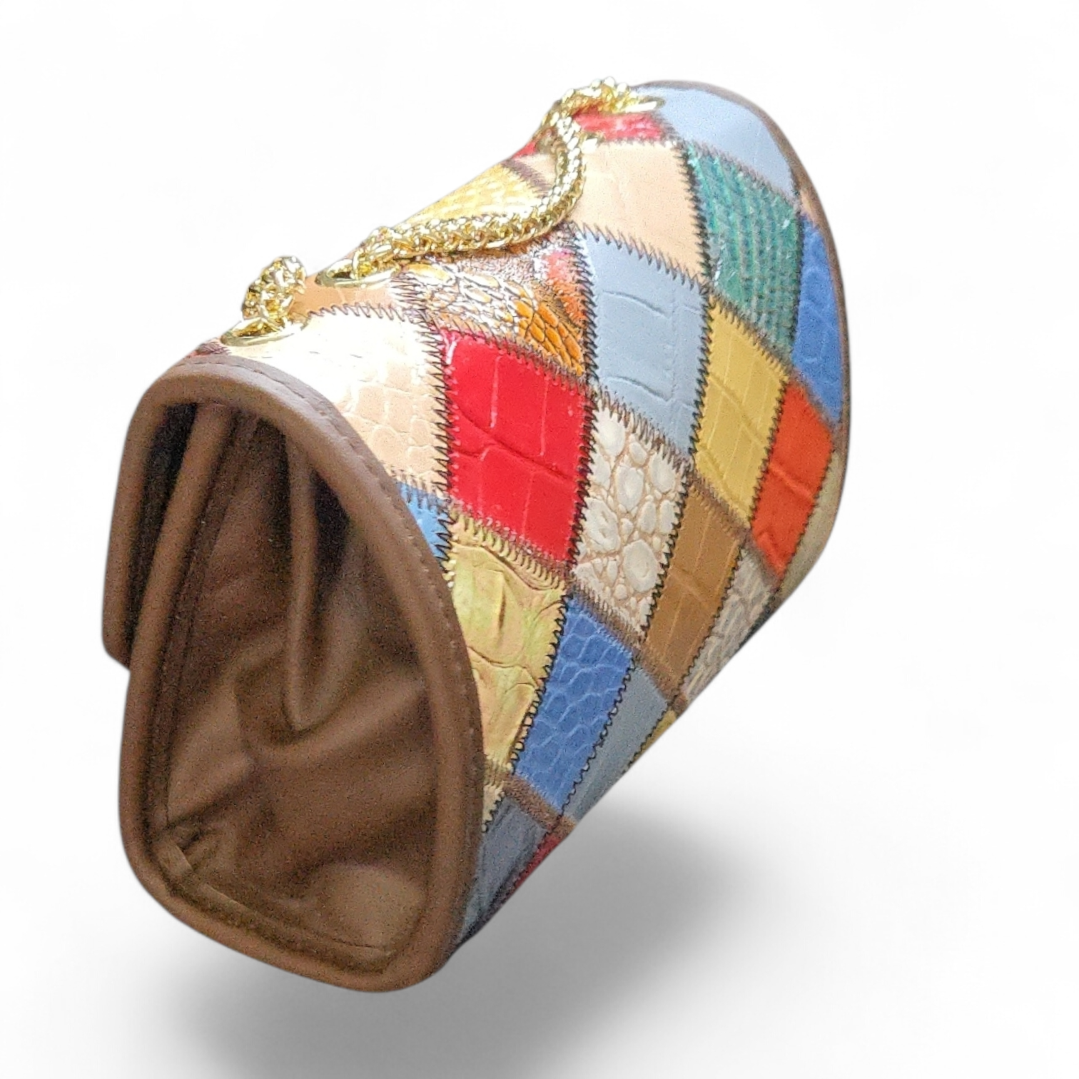 Genuine Leather Patchwork Crossbody Bag – Multicolor Exotic Texture Purse