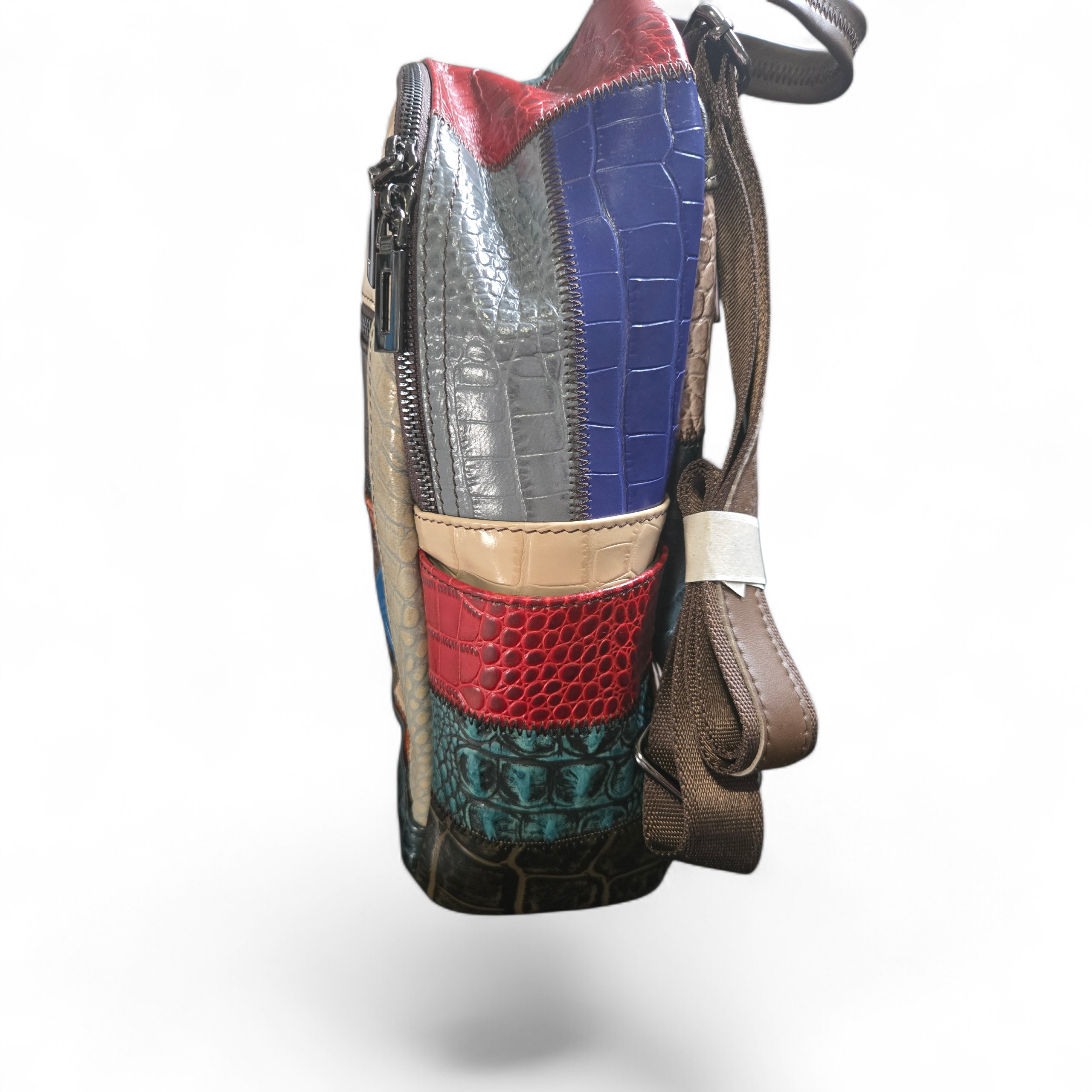 Genuine Leather Patchwork Backpack – Multicolor Exotic Texture Travel Bag