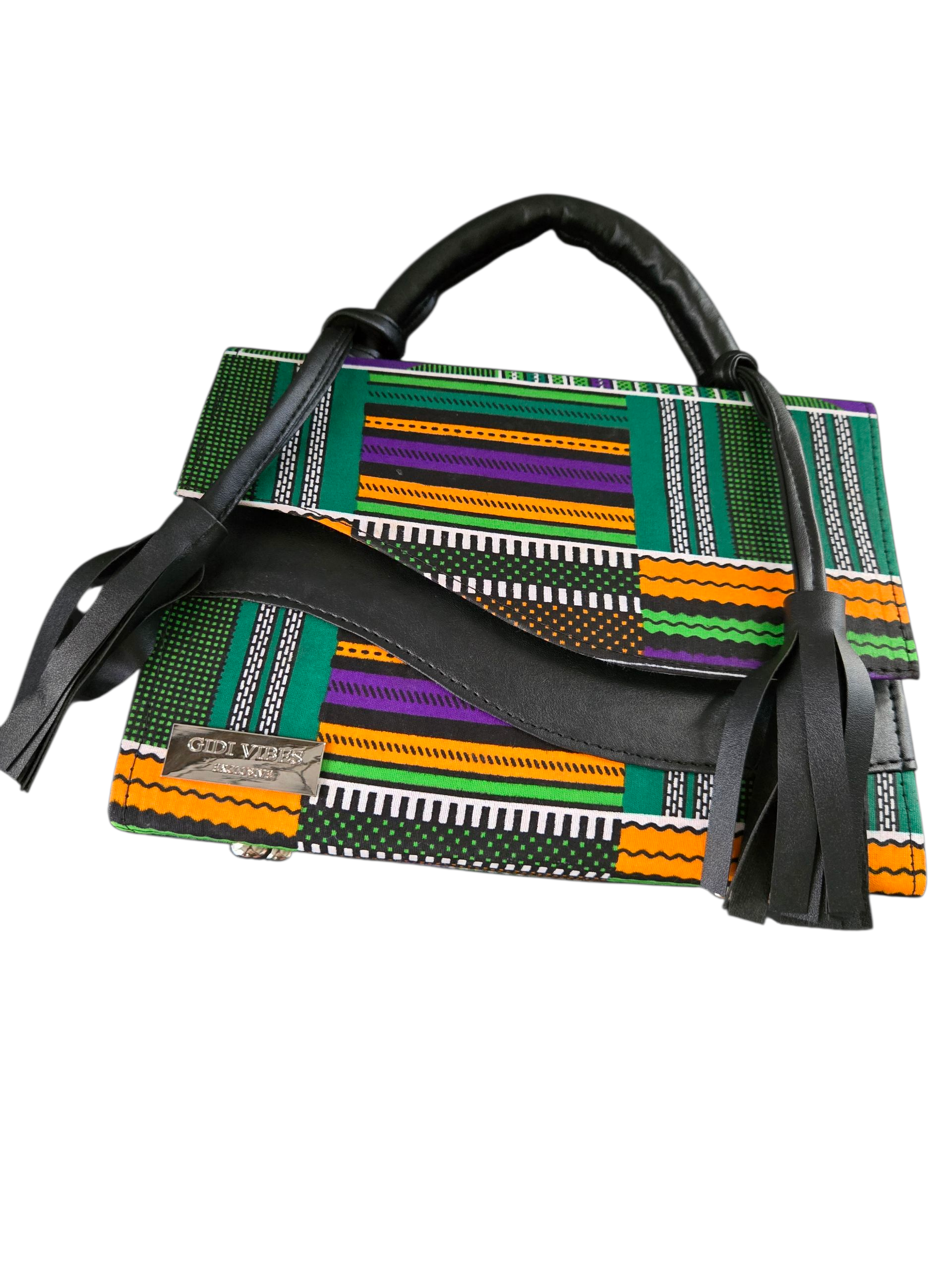 Bolso de mano estructurado Ankara con estampado Gidi Vibes – Bolso de moda Heritage
