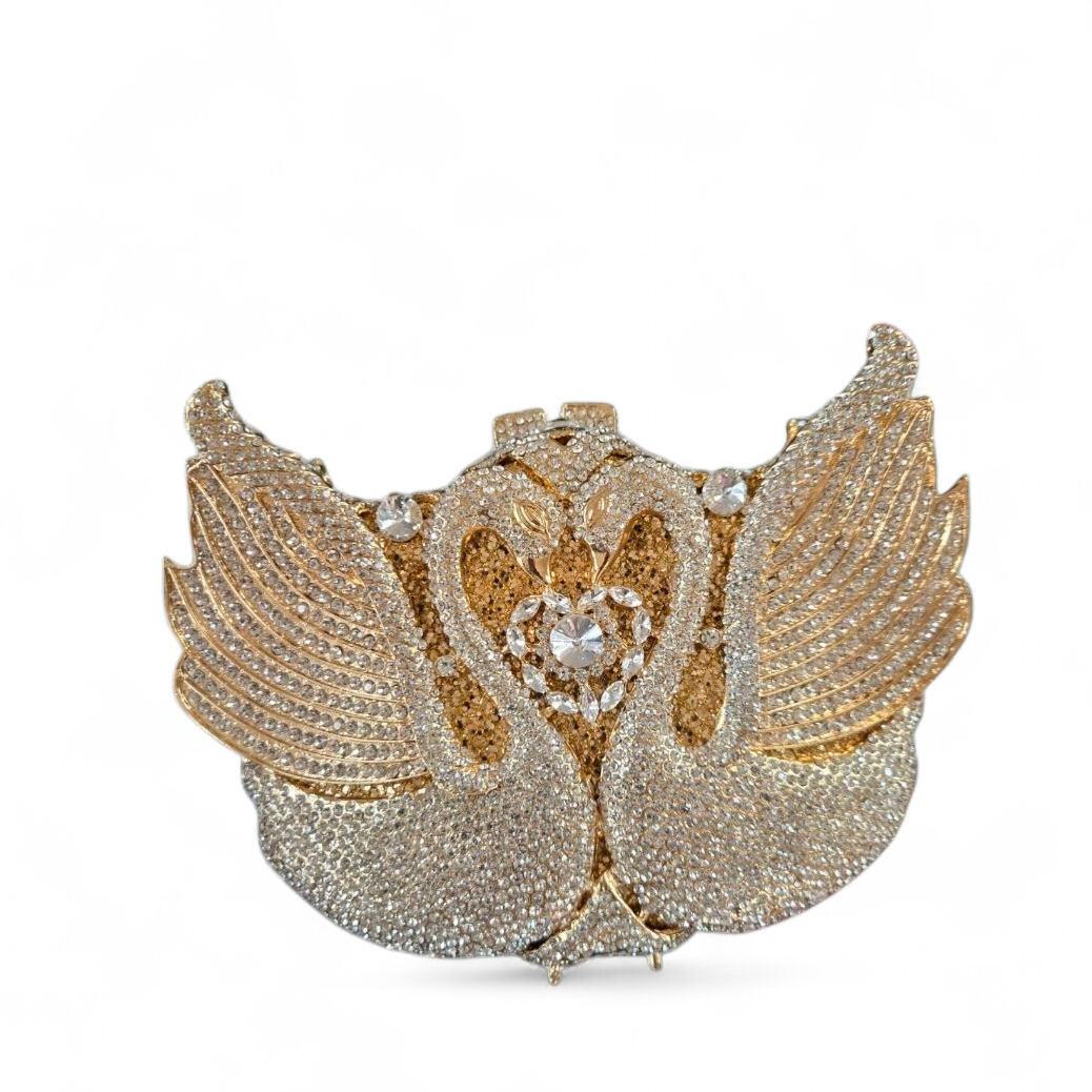 Swan Crystal Clutch – Luxury Evening Handbag Gold