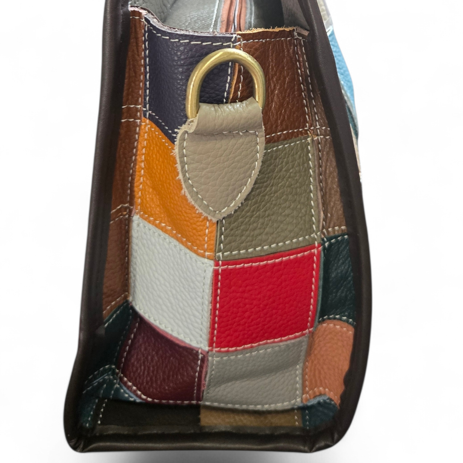 Genuine Leather Patchwork Tote – Multicolor Handcrafted Leather Bag