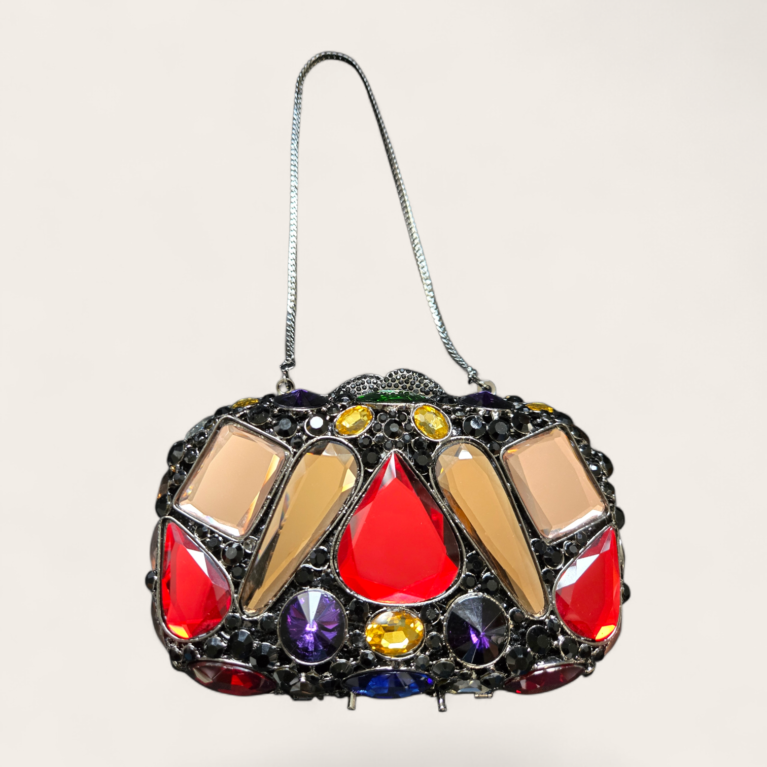 Zaria Crystal Dome Clutch – Multicolor Jewel Evening Bag