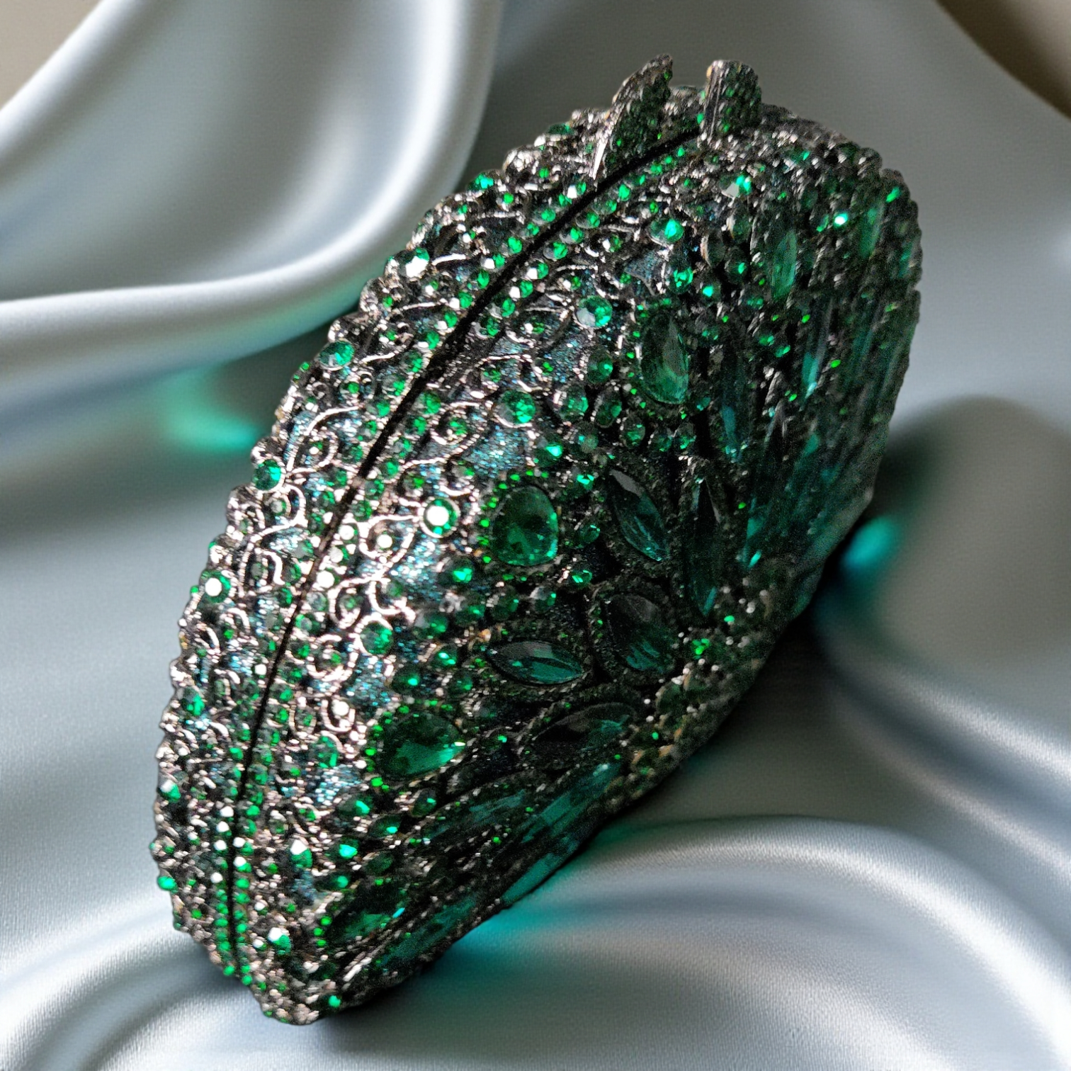 Emerald Crystal Evening Clutch Bag with Rhinestone Detailing