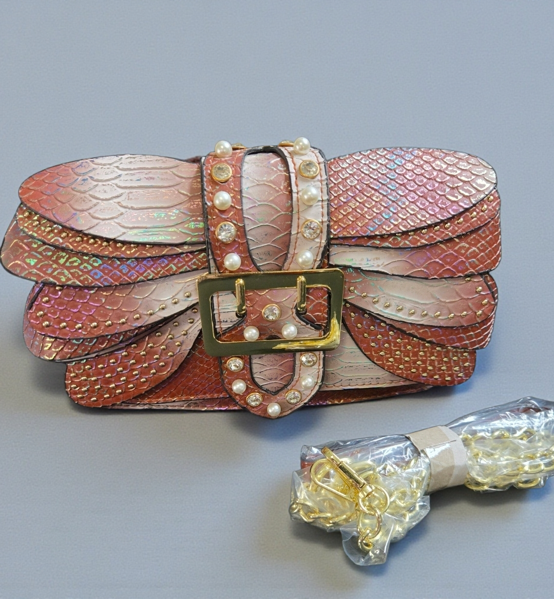 Aurora Pearl-Embellished Leather Crossbody Bag – Iridescent Statement Handbag