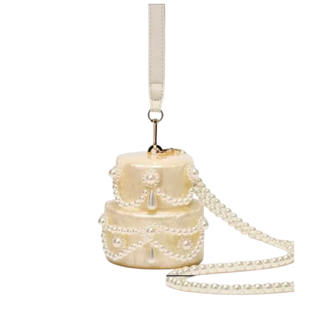 Pearl Embellished Handbag – Elegant White Clutch with Strap