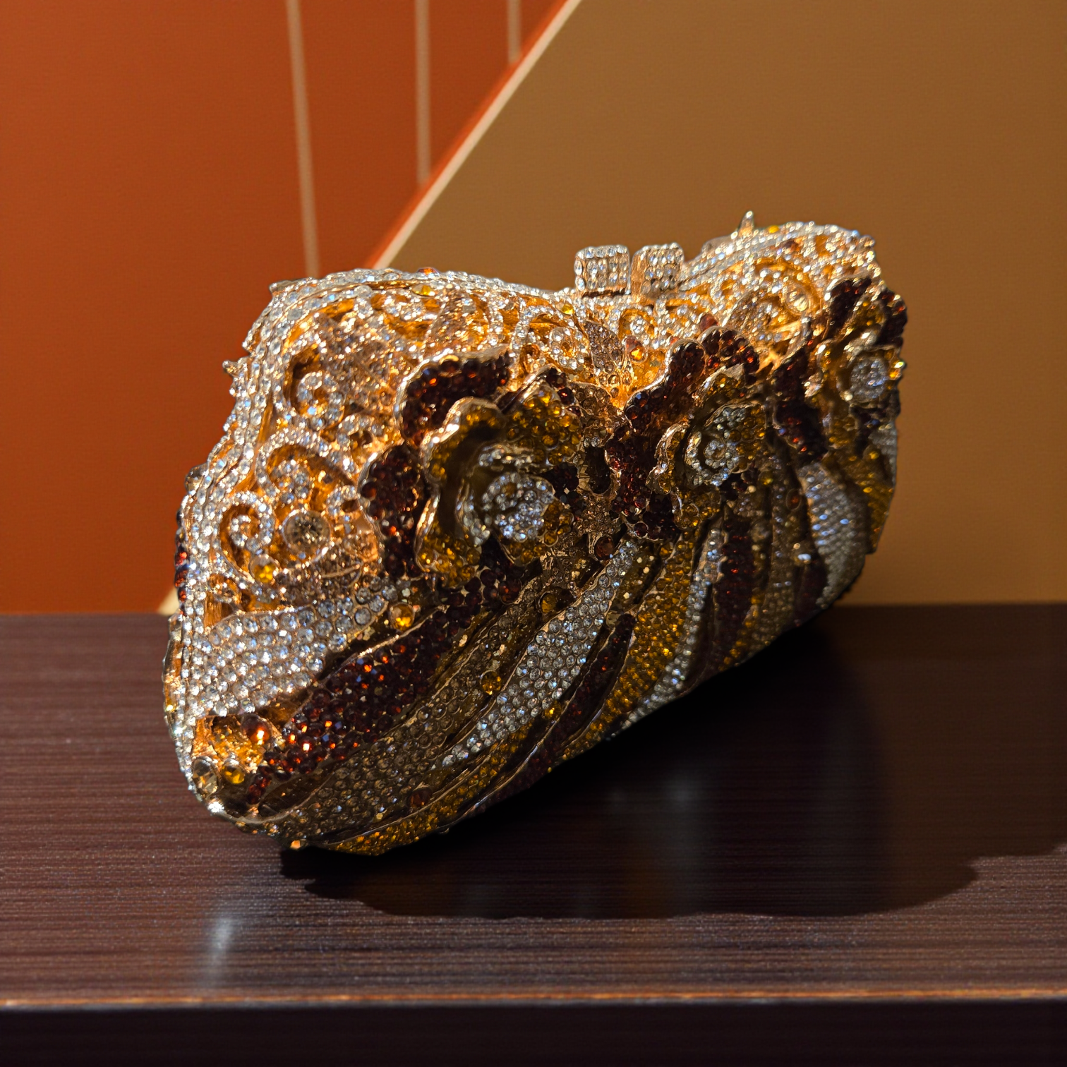 The Gilded Bloom Crystal Clutch – Floral Couture Evening Bag