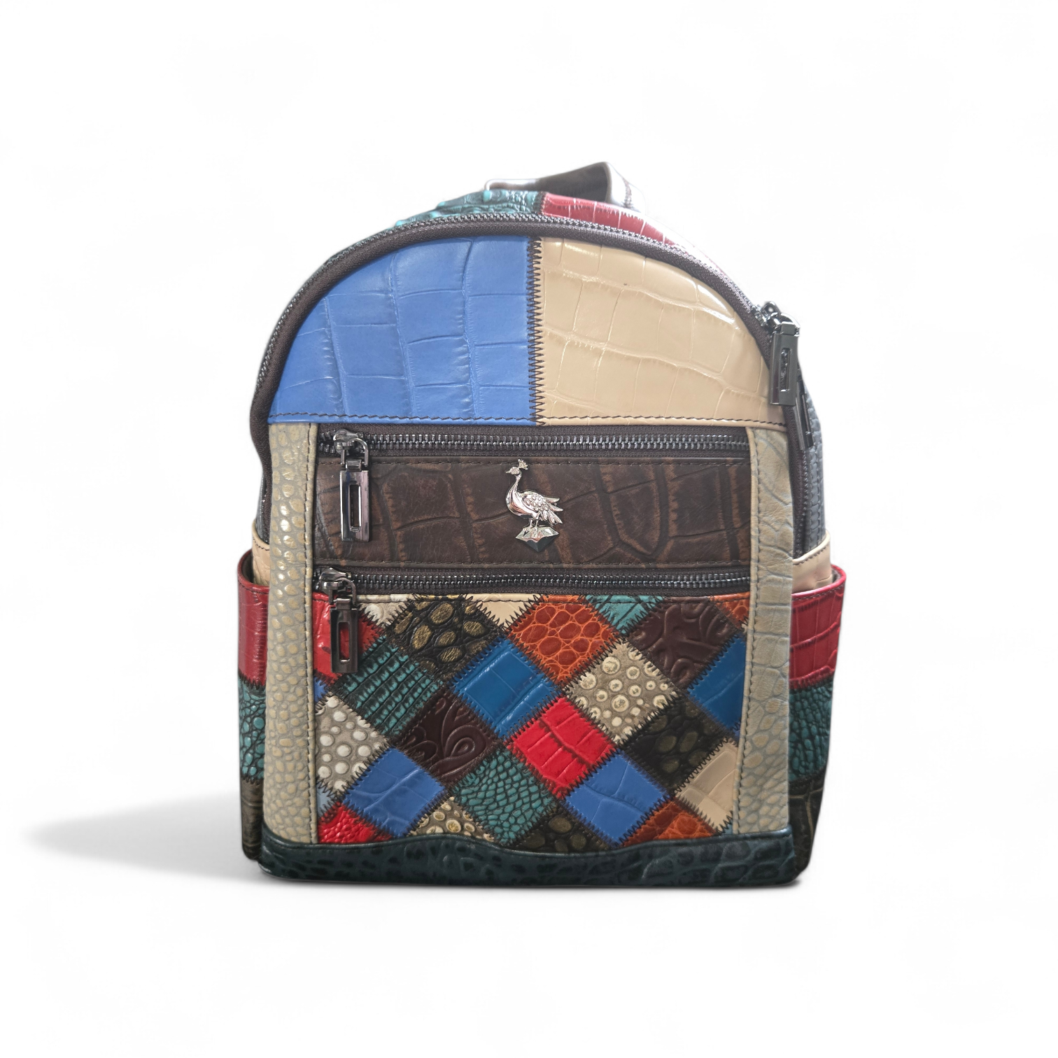 Genuine Leather Patchwork Backpack – Multicolor Exotic Texture Travel Bag