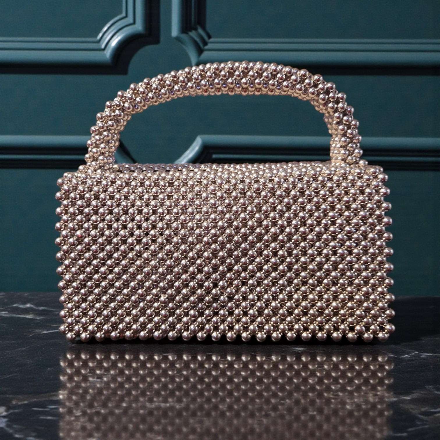 Pearl Essence Beaded Top-Handle Clutch | Luxury Evening Bag by House of GVHD