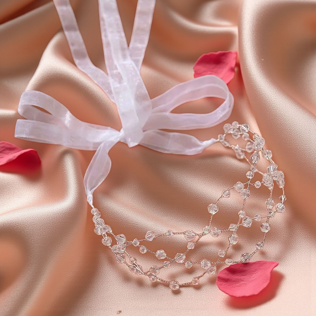 Sheer Ribbon Crystal Headpiece – Lightweight Bridal & Bridesmaid Hair Accessory
