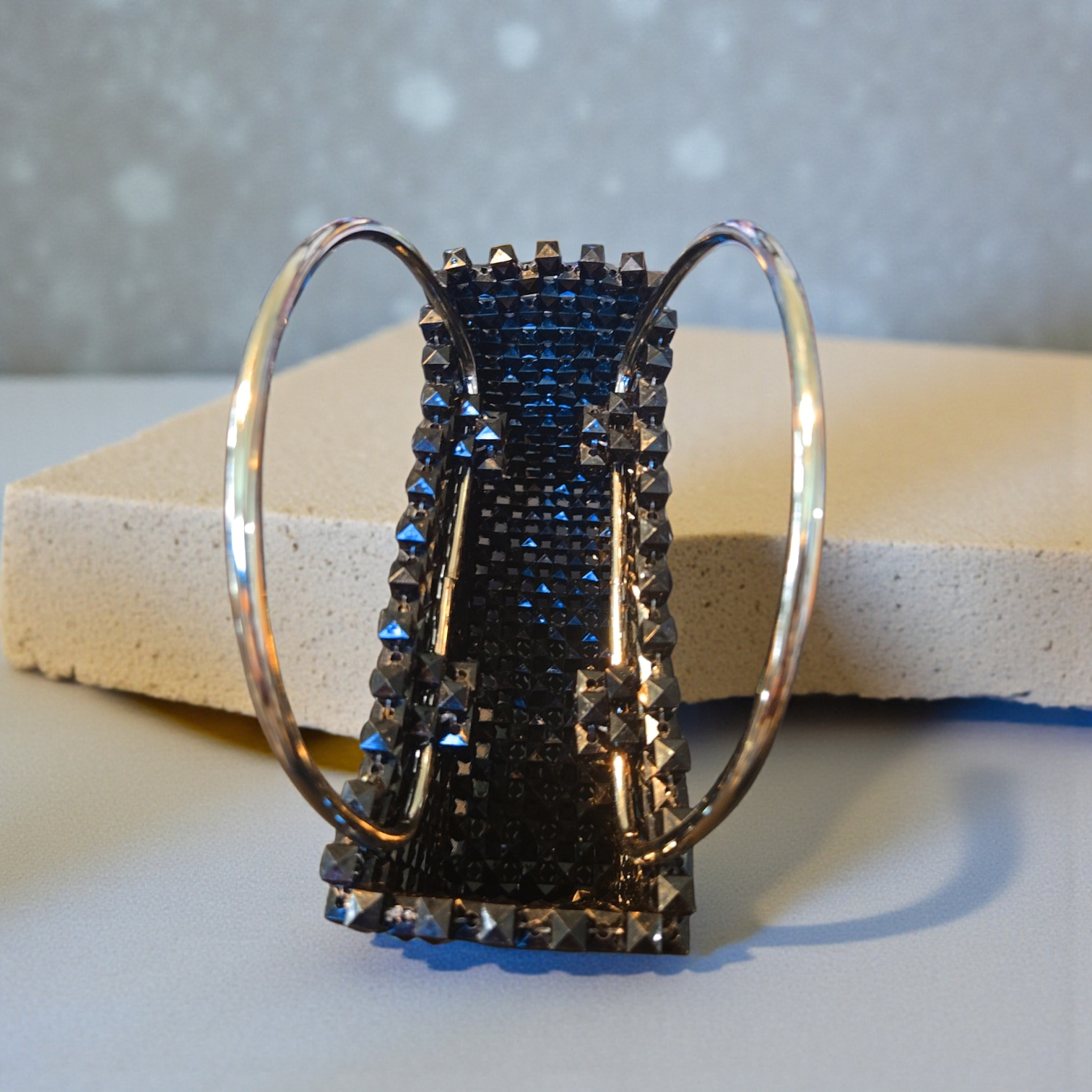 Midnight Armor Studded Handbag – Sculpted Evening Top-Handle Bag