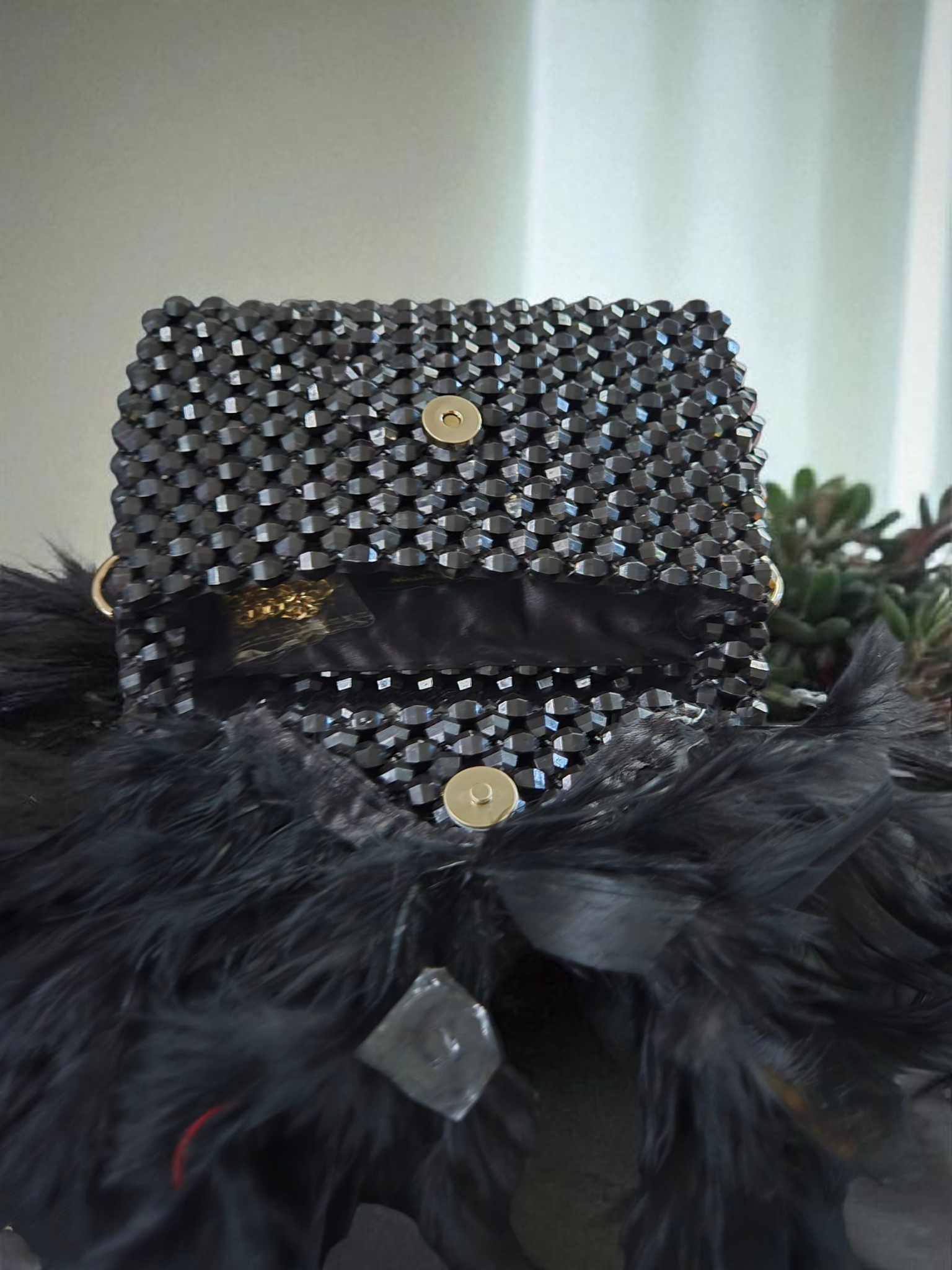 Gidi Vibes Beaded Feather Handbag – Luxury Statement Bag Black