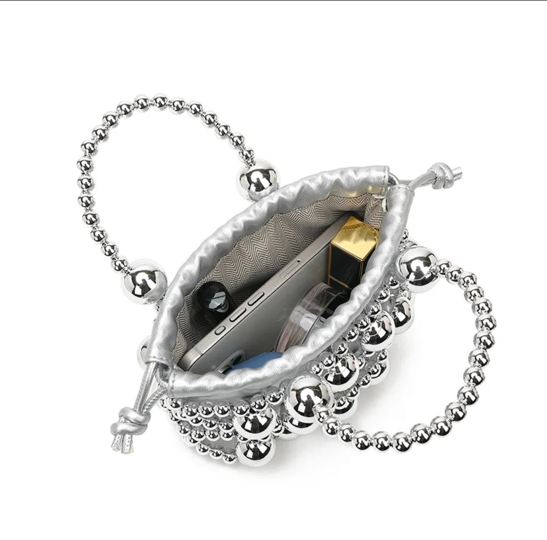 Luxury Metallic Beaded Mini Ball Clutch