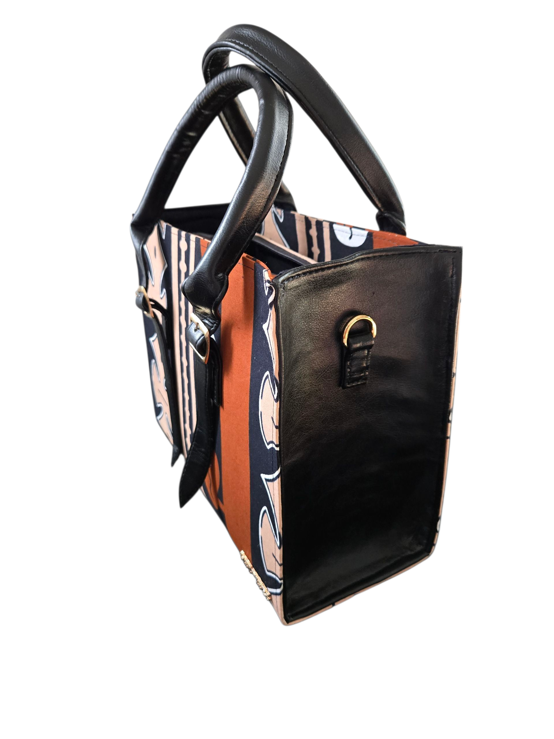 African Print Tote Handbag with Leather Straps – Modern Heritage Bag